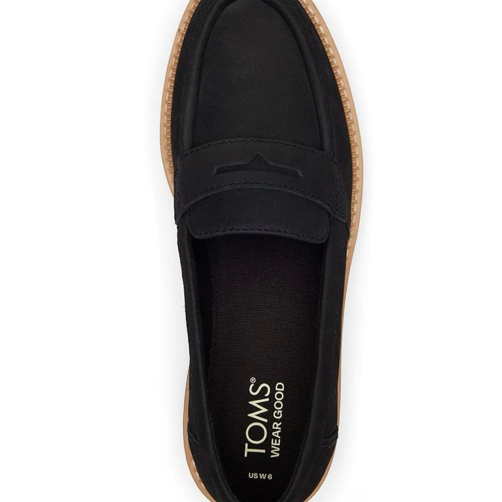TOMS Black Suede Lug Sole Loafers Cara Style - Picture 8 of 11